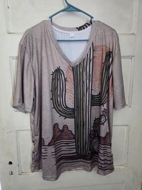 Desert Cactus Graphic V‑Neck Tee